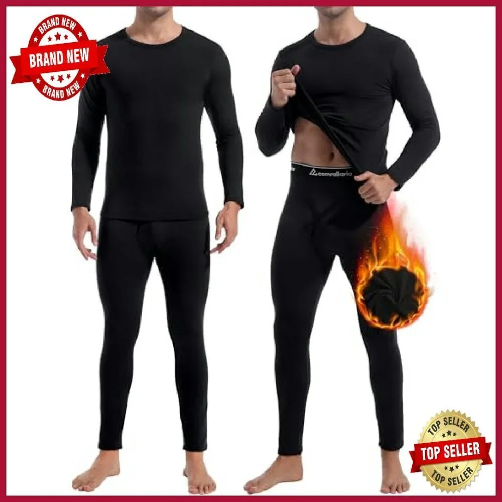 Men's Thermal Underwear Set Fleece Lined Base Layer Long Johns Top Bottom
